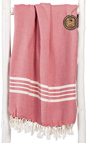 ZusenZomer Hamamtuch Damen XXL160x210cm - Fouta Pestemal Hamam Badetuch Strandtuch Extra Groß - 100% Baumwolle Oeko-TEX® - Fair Trade Hamamtücher (Himbeere)