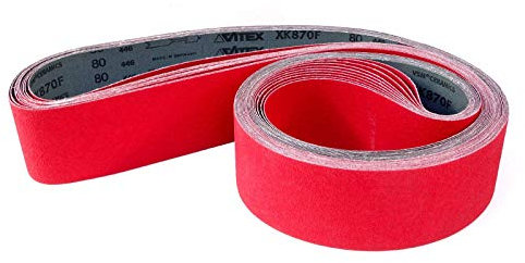 VSM Schleifband XK870F – 75 x 2000 mm – Körnung P80 – 10 Stück – aggressives Keramikkorn für Metall Edelstahl – hochflexible Gewebeunterlage für Konturenschliff – Profi-Schleifbänder für Bandschleifer