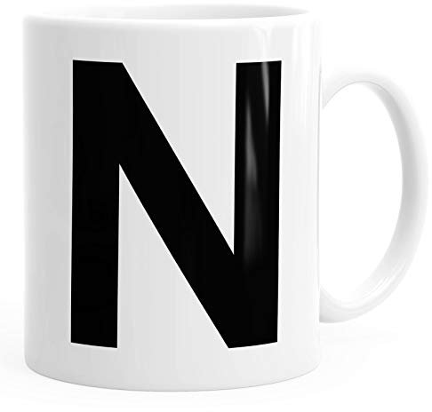 MoonWorks Kaffee-Tasse Buchstaben Buchstabe Arial Bold glänzend Kaffeetasse Teetasse Keramiktasse N weiß Unisize