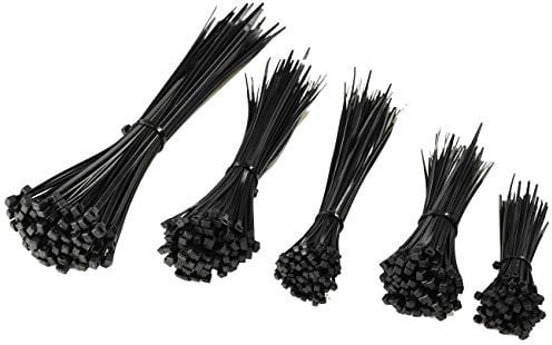 Kabelbinder Sortiment 500 teilig 5 Größen 100x je 100mm 140mm 160 x 2,5mm 100x 200mm / 300mm x 3,5mm Wetterfest UV beständig Schwarz