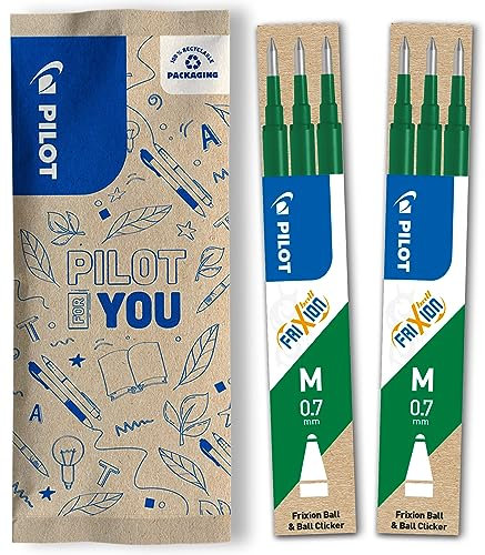 PILOT FriXion Ersatzminen 0.7 – 6 Stück – Farbe Grün – FriXion Nachfüllminen mit radierbarer Tinte – Kompatibel mit FriXion Ball & FriXion Clicker 0.7 – mittlere Stärke – Gel-Tintenrollermine
