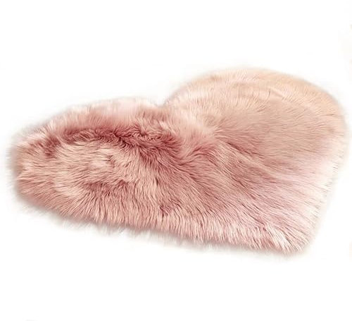 WIONE Spitzenqualität Lammfellimitat Teppich, Flauschig Weiche Nachahmung Wolle Teppich Longhair Fell Optik Gemütliches Schaffell Bettvorleger Sofa Matte Rosa Herzform 40 * 50cm