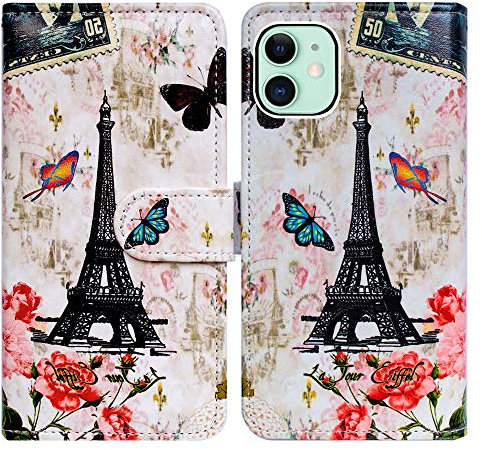 Bcov iPhone 11 Case, Paris Tower Butterfly Flip Case Wallet Leather Case Folio Cover with Credit Card Slot Holder Stand for iPhone 11