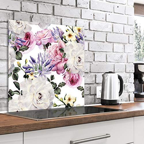 murando Spritzschutz Glas für Küche 80x80 cm Küchenrückwand Küchenspritzschutz Fliesenschutz Glasbild Dekoglas Küchenspiegel Glasrückwand Blumen Rose - b-B-0442-aq-a