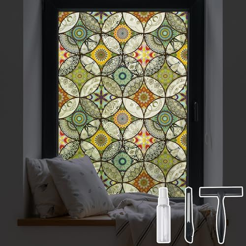 DKTIE Statisch haftende dekorative Fensterfolie mit Installationswerkzeugen, Nicht klebend, Sichtschutz, Buntglas-Fensterfolie für Badezimmer, Duschtür, Hitze, Cotrol, Anti-UV, 45 x 200 cm