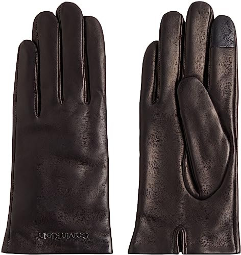 Calvin Klein Damen Handschuhe Leather Lederhandschuhe, Schwarz (Ck Black), M-L