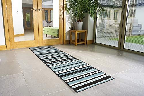 Bravich Modern Contemporary Stripes Lines Pattern Very Long Hallway Hall Runner Narrow Rugs Custom Length Teal Blue Stripes Stair Carpet Mats 60x150CM (2'X5')