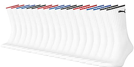 PUMA Sportsocken Tennissocken Crew Socken Stripe Tennis Socken Unisex 9 Paar, Farbe:White, Socken & Strümpfe:43-46