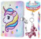 Plüsch Einhorn Notizbuch Set - Notizblöcke für Mädchen Private Tagebücher Stickerei Schule Reise Notizblock Gel Stift Schlüsselringe Armbänder Schlösser Schlüssel Weihnachts Geburtstag Geschenk
