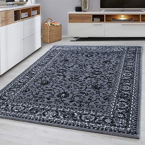 PHP Modern Carpet Runners Rugs Bedroom - Floral Patterned Low Pile Traditional Oriental Rug for Living Room (Grey - 0210, 200 x 290 cm (6 ft 7 in x 9 ft 6 in))