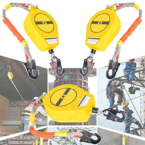 Aocay Einziehbare Höhensicherungsgerät, Absturzsicherung Fallschutz mit Selbsthemmende Funktion, Personenfallbegrenzer mit Stahlseil und Haken für Turmdrehkrane und Aufzüge, 3er Set