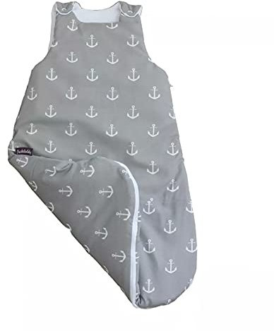 Puckdaddy, Schlafsack Greta 65cm, Baby Schlafsack aus 100% Baumwolle mit Anker Muster, grau