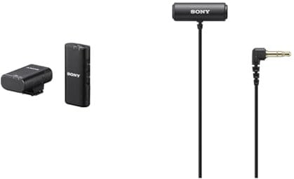 Sony ECM-W2BT Wireless Microphone with Bluetooth Connectivity, Black & ECM-LV1 Lavalier Microphone with Stereo Sound Capture