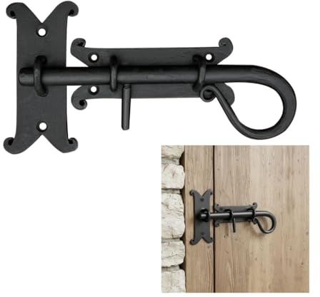 Mystic Colonial Medieval Hand-Forged Iron Surface Bolt Latch,1 Pc Flush Mount Sliding Pin Lock | (3 in ? 8 in) Rustic Curled Tail Design, Black Finish for Doors, Gates, Cabinets & Shutters