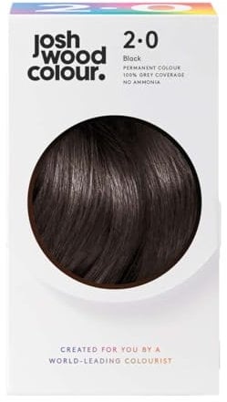 Josh Wood Colour - Ammonia-Free Hair Dye - Permanent Hair Colour with 100% Grey Coverage - Vegan Friendly, Natural-Looking Results, Shiny & Hydrated Hair | 2.0 (Black)