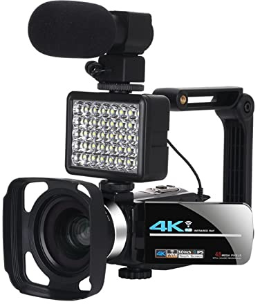 QZCX Digital Camera, HD Caméscope vidéo caméscope WiFi Vision de la Nuit Vlogging caméra for la Diffusion en Direct 4K 56MP 3.0 Caméra de Webcam à écran Tactile(128GB SD Card)