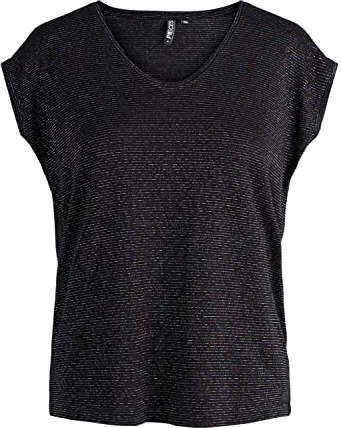 PIECES Damen Pcbillo Tee Lurex Stripes Noos T-Shirt, Black/Detail:multi Lurex ,S