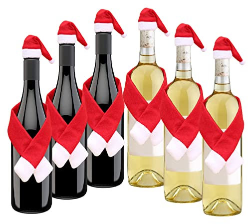 Ancuioyz 6 Set Weihnachten Flaschen Deko, Weihnachts Weinflaschen Abdeckung Mini-Weihnachtsflaschenverschlüsse, Flaschenbinder, Perfekt für weihnachtlich dekorierte Weinflaschen- Wiederverwendbar