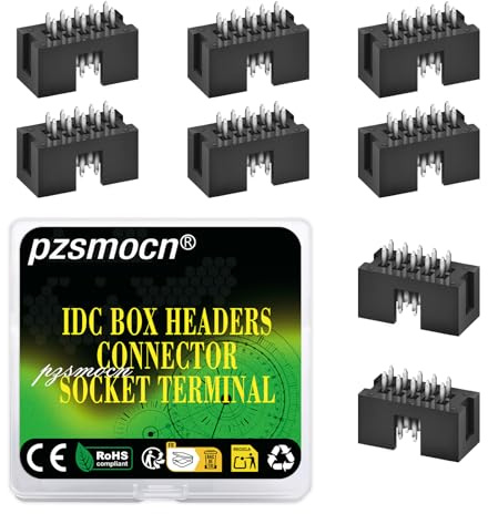 Pzsmocn 20 Stück IDC 2 * 5 Zweireihig 2,54 mm Rastermaß JTAG ISP 10-poliger Gerader Stifteinsatz Box Steckverbinder Adapterkabel Männliche Buchsenklemmen für PCB-Elektronikgeräteprojekte.