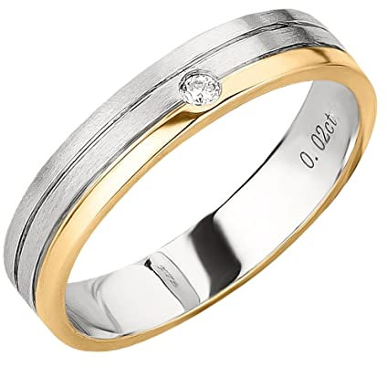 Ardeo Aurum Damenring Trauring 375 Gold Bicolor Gelbgold-Weißgold 0,02 ct Diamant Brillant 4 mm Breite Ehering Verlobungsring Modell 186 Größe 52