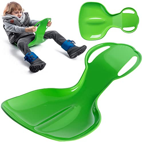 KADAX Poporutscher für Kinder, Schneerutscher aus Kunststoff, 59x39x17cm Schneeteller, Rutschteller mit Haltegriffen, Tellerrutscher, Schneeflitzer, Wintersport (Grün)