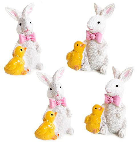 Logbuch-Verlag 4 kleine Hasen Osterhasen mit Küken Figur Ostern give-Away Mini Ostergeschenk Osterdekoration 4,5 cm