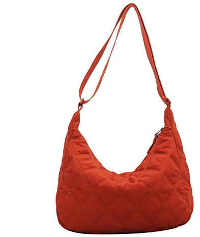 Puffer Tote Tasche Mode Gepolsterte Umhängetasche Für Frauen Puffy Geldbörse Messenger Handtaschen Schulter Tasche, Orange Rot, 32 centimeter