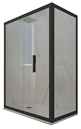 Paroi de douche coulissante 80x160 CM en PVC Noir Mat H 200 Verre Transparent mod. Deco Duo