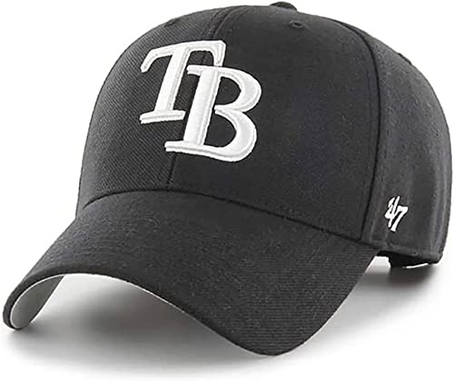 47 MLB Black White MVP Adjustable Hat, Adult One Size Fits All, Tampa Bay Rays, One size
