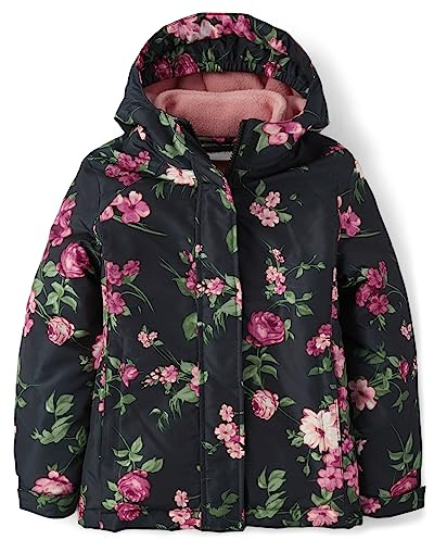 The Children's Place Girls' Heavy 3 in 1 Winter Jacket, Wind Water-Resistant Shell, Fleece Inner, Kelly Floral_Black | Lotus Flower, X-Large