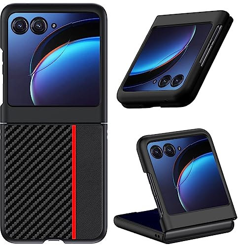 Miimall for Motorola Razr 40 Ultra Case, Premium PU Carbon Fiber Shell Shock Absorption Ultra-Thin Anti-Fingerprint Anti-Scratch Full Coverage Bumper Protective Cover for Moto Razr 40 Ultra-Black Red
