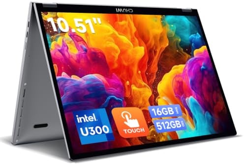 CHUWI laptop 2 in 1 da 10,51 pollici, Intel N150, 16 GB RAM 512 GB SSD, mini laptop Windows 11, FHD 1920 * 1200 IPS touchscreen, tastiera retroilluminata, WiFi 6, BT5.2, ventola, PC tascabile per