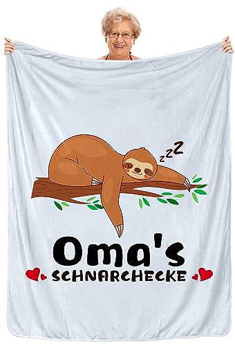 Landifor Oma Kuscheldecke Warm Faultier Decke Oma's SCHNARCHECKE 130 x 170cm Kuscheldecke Flauschige Wohndecke Geschenkideen für Oma zum Geburtstag Weihnachten Muttertag