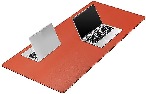 Cacoy Schreibtischunterlage aus PU-Leder, 120x60cm Große Gaming-Mauspad für Büro und Zuhause, Wasserdichtes Leder Computer Tischunterlage (Orange)