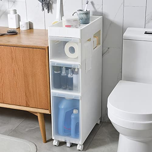 Armoire de Salle de Bain Fine et Haute, Organisateur de Rangement sur Pied en Plastique à 3 Niveaux avec Distributeur de Papier Toilette pour Petit Coin d'espace, Anti-poussière – Facile à Nettoyer