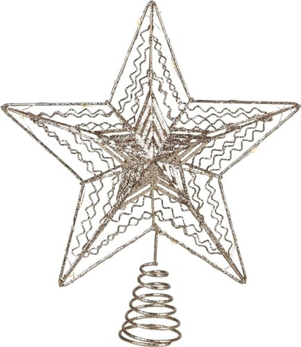 Bambelaa! Baumspitze Beleuchtet Batteriebetrieben Mit 10 Warmweißen LED Timer-Funktion (8/16 Stunden) mit 5 Zacken Größe ca. 30 cm Gold