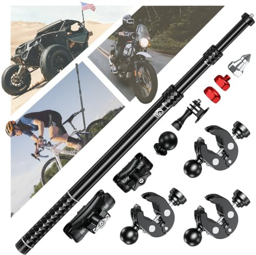 VAZESWIN Motorcycle Gopro Clamp Mount Kit, ATV UTV Selfie Stick for Insta360, Third-Person Bike Handlebar Mount with Gopro Tripod Mount, Action Camera Holder with Double Ball Head Adapter