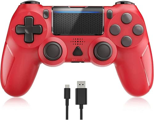 YTEAM Manette sans Fil pour Ps-4, Contrôleur sans Fil pour PS4, 1000mAh Fonctions Audio à Double Vibration/Pavé Tactile/Gyroscope à 6 Axes/Prise Audio 3,5 mm Compatible avec Ps-4/Pro/Slim/PC (Rouge)