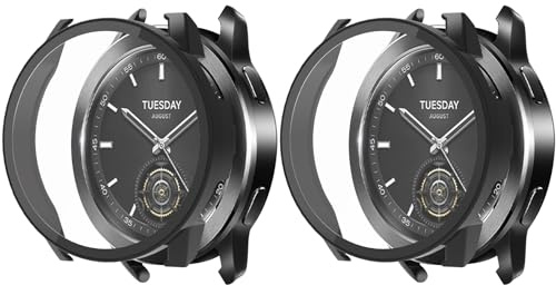 SeNool Funda para Xiaomi Watch S3, Carcasa Rígida de PC, Negro, 2 Piezas | Dureza 9H, Antirayaduras, Cristal Templado Protector de Pantalla, Rígida Carcasa Protectora para Xiaomi Watch S3