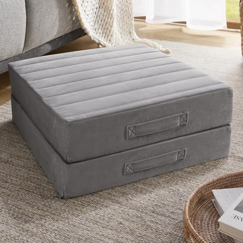 Codi High Density Foam Floor Pillow 2 Sets, Large Meditation Cushions Seating for Adults and Yoga Sitting, 5 Thick Washable Couch Cushion with Soft Tufted Covers - 22 Inch Grey