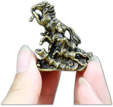 Gexifei 4,1 cm Vintage-Messing-Glückstier-Sternzeichen-Pferd-Statue, kreativer galoppierender Tee-Haustier-Briefbeschwerer, Desktop-Ornament