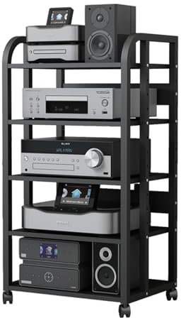 Multifunktionales Bewegliches Aufbewahrungsregal, 5 Etagen, Audioständer, Medienständer, Unterhaltungszentrum Für Tv, Organisation Von Av-komponenten, Stereoanlagen, Spielkonsolen, Cd-player, Schwarz