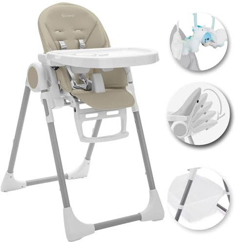 Suleno® Hochstuhl Baby mit Spielbogen und Ablage - Hochstuhl Baby mit Liegefunktion für Junge Eltern, Vielseitiger Kinderhochstuhl, Ergonomischer Baby Hochstuhl für Komfort und Sicherheit (Beige)