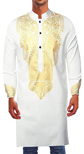Kaftan für Männer Herren Muslim Tunika Nahen Osten Kaftan Muslimische Hemden, Arabisch Islamische Abaya Langarm Bronzing Kaftan Hemden Ethnische Kleider Robe Gebetskleidung