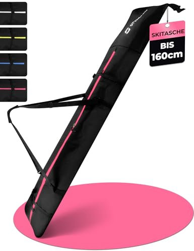 STYNGARD Skitasche Kinder mit Rolltop [bis 160 cm] - Kinder Skisack aus robustem Material mit hochwertigen Reisverschlüssen - Ski Bag Modell Andermatt (Schwarz-Pink)