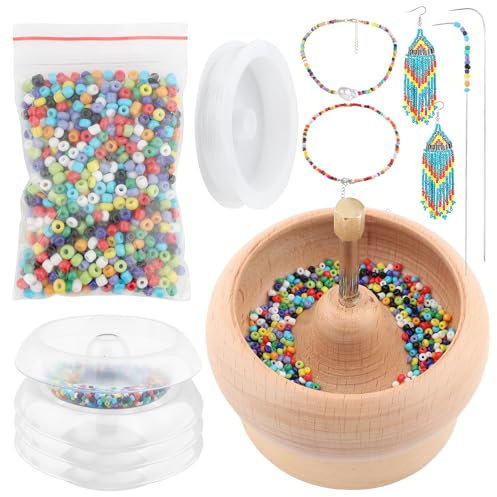 Perle Spinner Kit mit 1000pcs Perlen, Tabletts, Big Eye Nadeln, Holz Armband Spinner Schmuck Herstellung Perle Spinner für Holz Handwerk, Armbänder, Halskette, DIY Crafting Projekt(wie gezeigt)