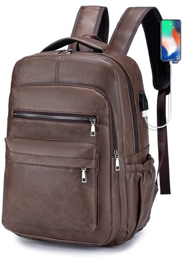 SPAHER Zaino 40x30x20 di PU Pelle Porta PC 14 Pollici, Antifurto Impermeabile, Borsa da Scuola Portatile da Viaggio per Uomo Donna, Regalo Caffè Marrone