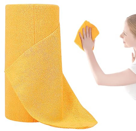 BOUFEIDA 50 unidades por rollo de paños de limpieza de microfibra, rollo de 30 x 30 cm, paños de limpieza de microfibra, extraíbles y reutilizables para coche, cocina y casa (amarillo)