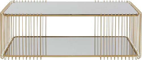 Kare Design Couchtisch Wire Double, Gold, Pflegeleicht Sicherheitsglas, Wohnzimmertisch, Stahlgestell, Tischplatte aus Glas, Wohnzimmer, Rechteckig, 42x120x60 cm (H/B/T)