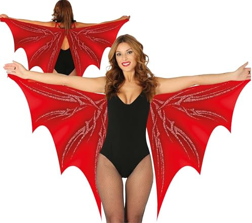 FIESTAS GUIRCA | Alas de Murciélago Rojas (170x80 cm) - Accesorio para Disfraz de Ángel, Diablo y Demonio para Halloween y Fiestas de Disfraces - Ideal para Mujer - Rojo